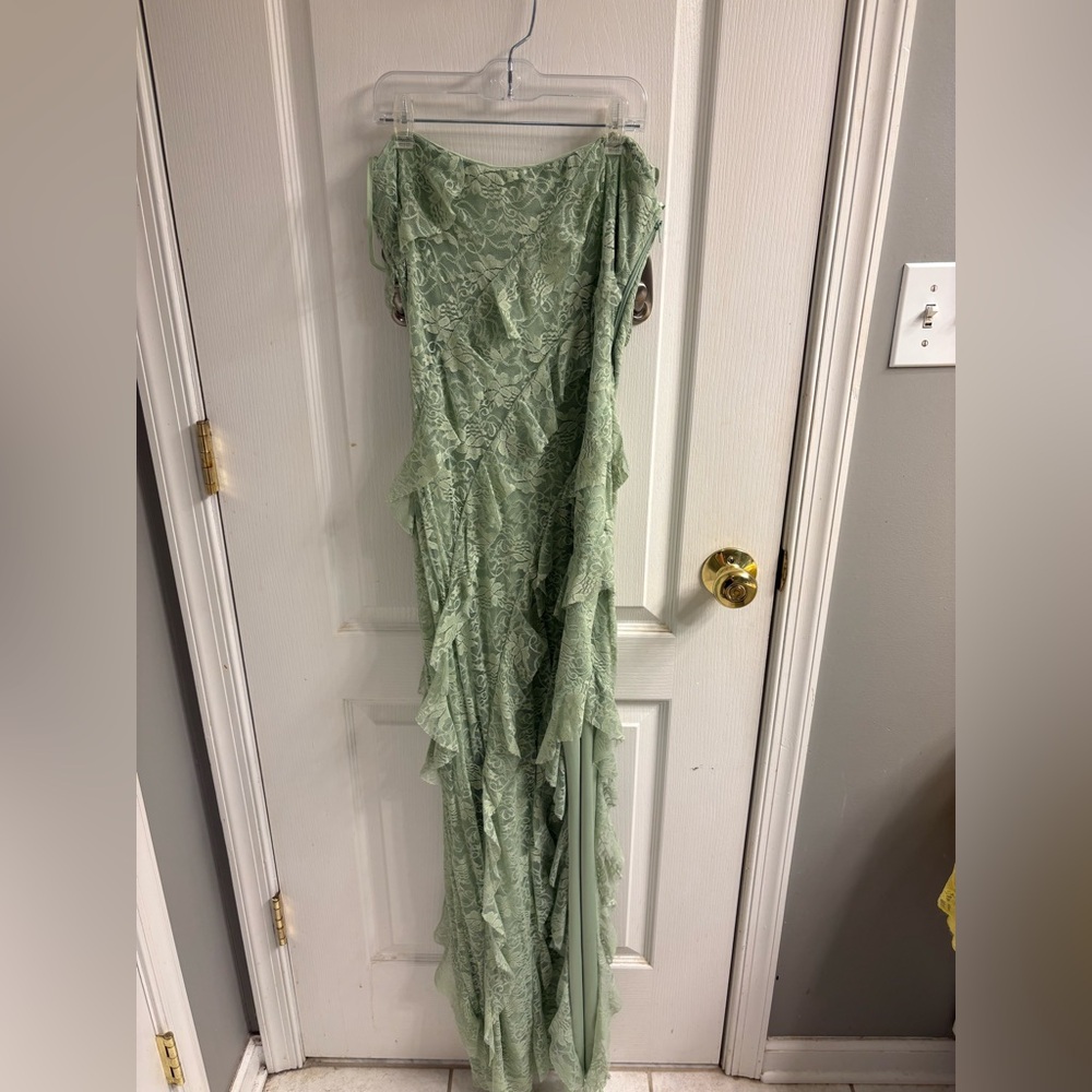 Sage Asymmetrical Green Lace Dress